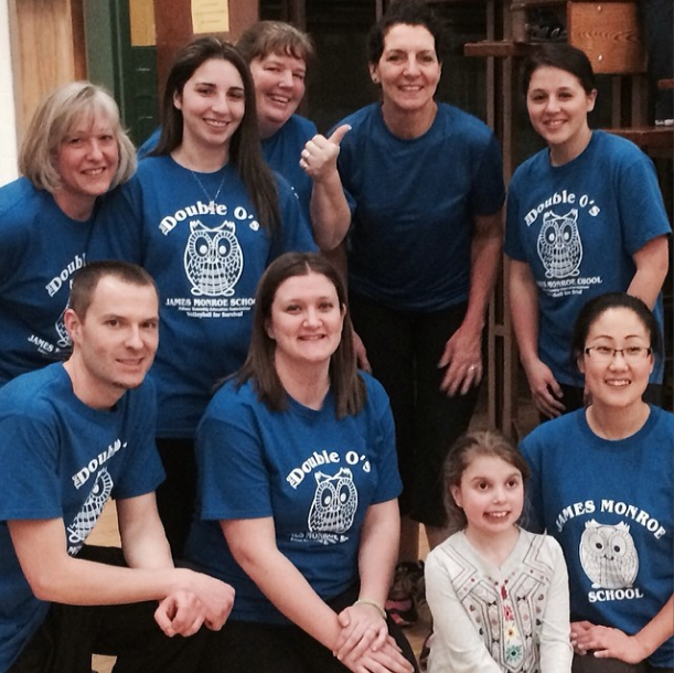 Marisa poses with the James Monroe Elementary School team that participated in the 2014 ETEA Charity Volleyball Tournament she covered for the school newspaper.